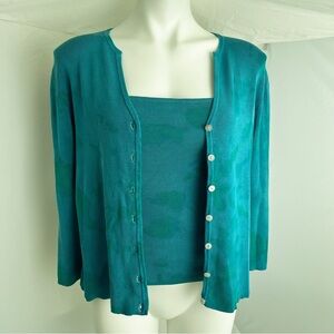 Express Design Studio teal tie dye silk blend cardigan and strapless cami